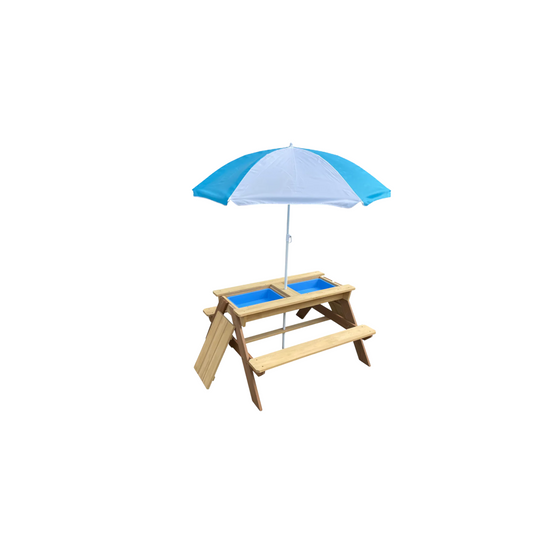 BTExpert Kids 3-in-1 Sand Water Activity Table Outdoor Convertible Bench 2 Play Boxes Toy Set 37 x 35