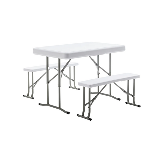 BTExpert Heavy Duty Plastic Portable FoldingTable & two Benches Seats Dining Event Camping Outdoor Activity