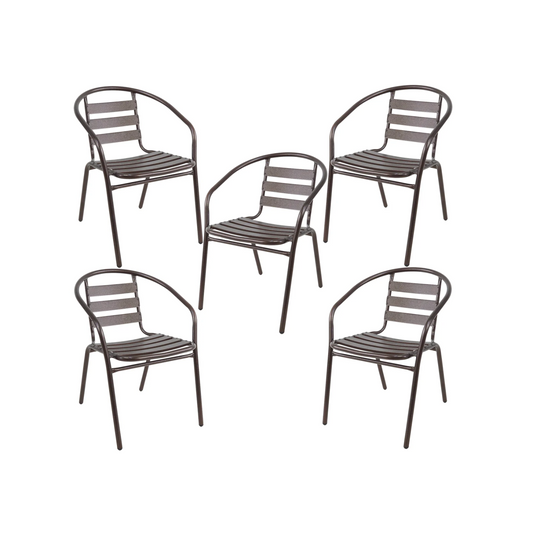 BTExpert Indoor Outdoor Set of 5 Bronze Restaurant Metal Aluminum Slat Stack Chairs Lightweight