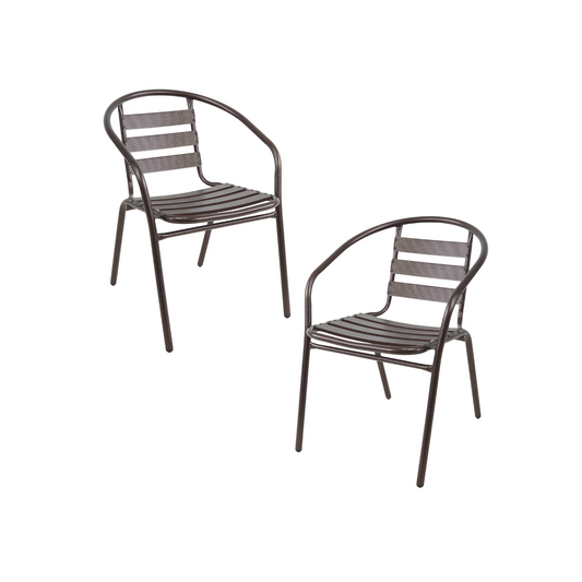 BTExpert Indoor Outdoor Set of 2 Bronze Restaurant Metal Aluminum Slat Stack Chairs Lightweight