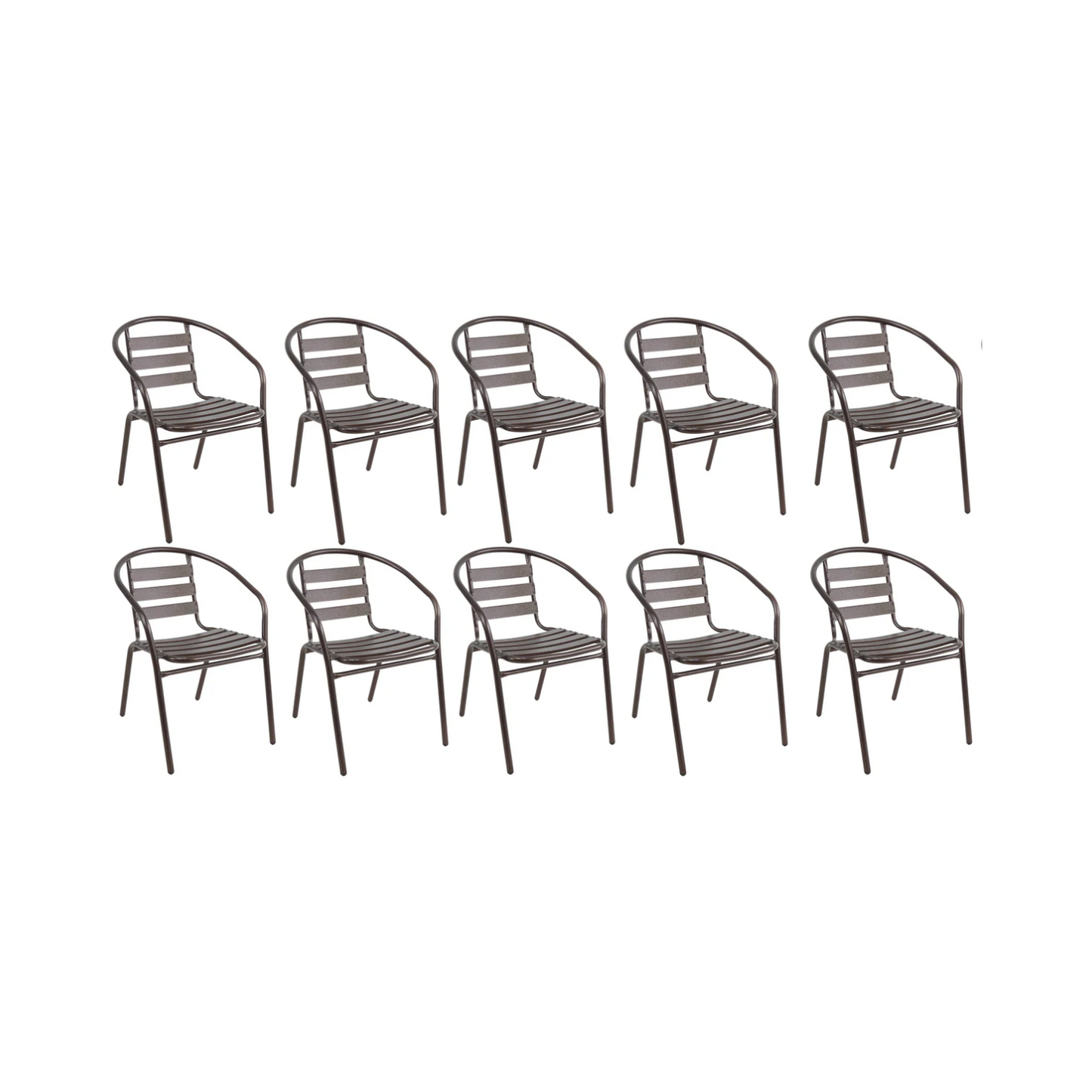 BTExpert Indoor Outdoor Set of 10 Bronze Restaurant Metal Aluminum Slat Stack Chairs Lightweight