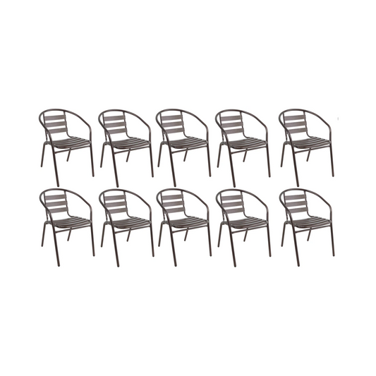 BTExpert Indoor Outdoor Set of 10 Bronze Restaurant Metal Aluminum Slat Stack Chairs Lightweight