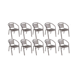 BTExpert Indoor Outdoor Set of 10 Bronze Restaurant Metal Aluminum Slat Stack Chairs Lightweight