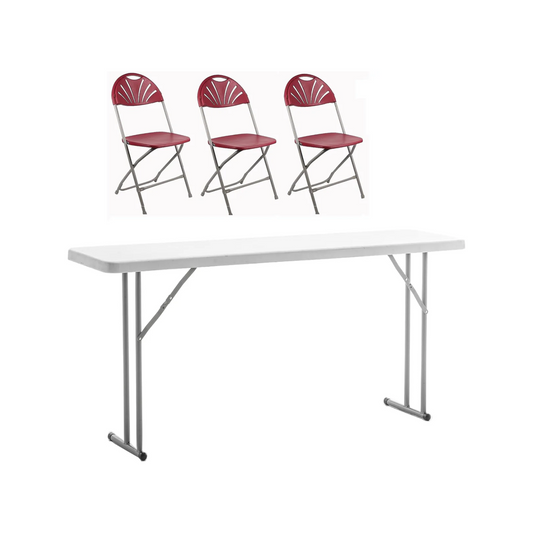 BTExpert 4 Piece Folding Table and Chair Set, 6-Foot High Portable & 3 Adult floral Red Chairs