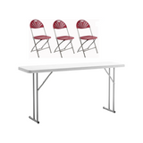 BTExpert 4 Piece Folding Table and Chair Set, 6-Foot High Portable & 3 Adult floral Red Chairs