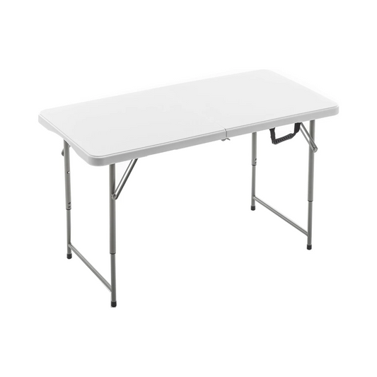 BTExpert 4ft Fold-in-Half Utility Table, Lightweight, Height Adjustable, Indoor/Outdoor, Easy to Clean – White