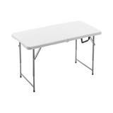BTExpert 4ft Fold-in-Half Utility Table, Lightweight, Height Adjustable, Indoor/Outdoor, Easy to Clean – White