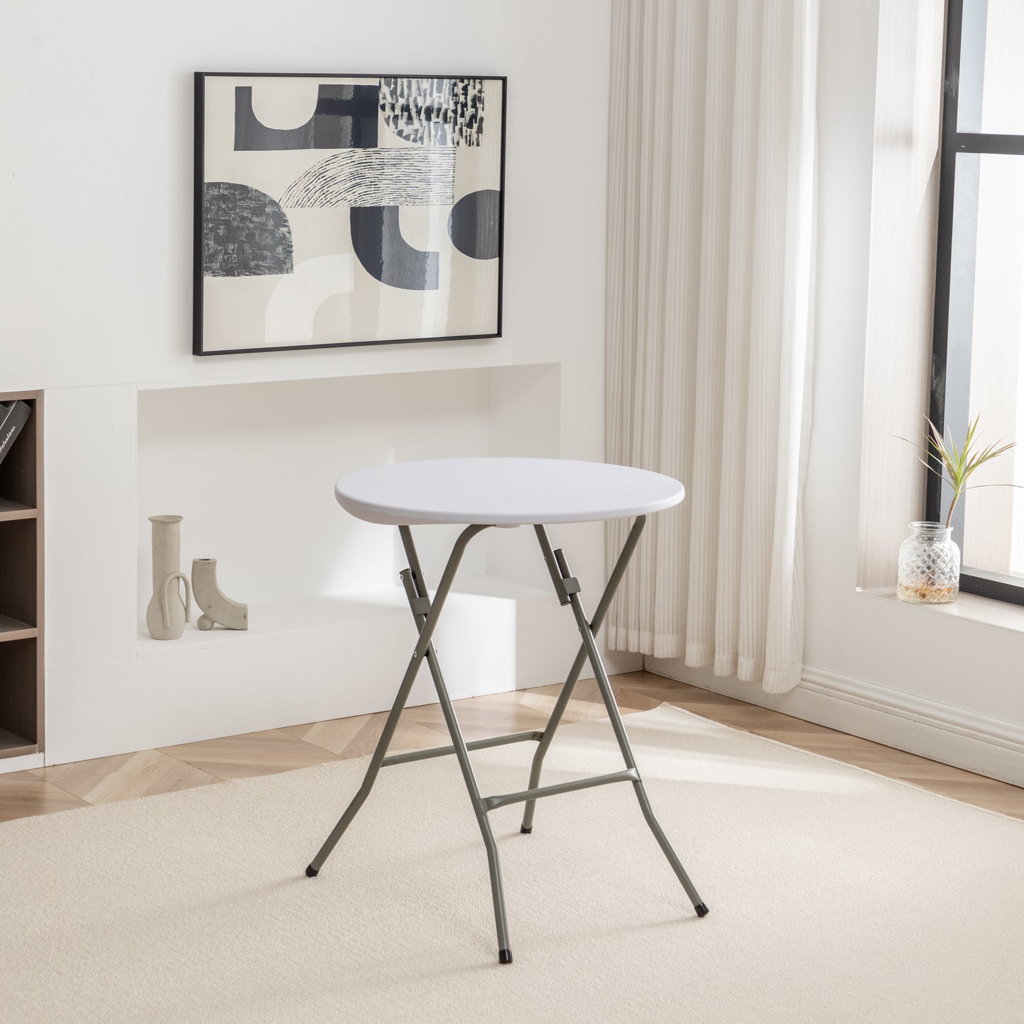 BTEXPERT White 24" Round Folding Commercial Card Plastic Coffee Dining Table for Wedding Party