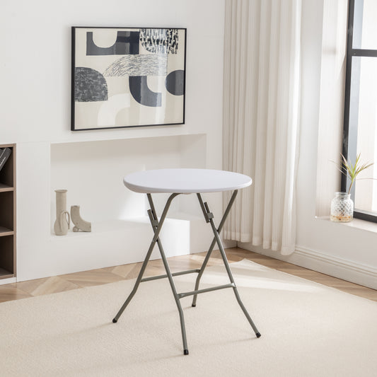 BTEXPERT White 24" Round Folding Commercial Card Plastic Coffee Dining Table for Wedding Party
