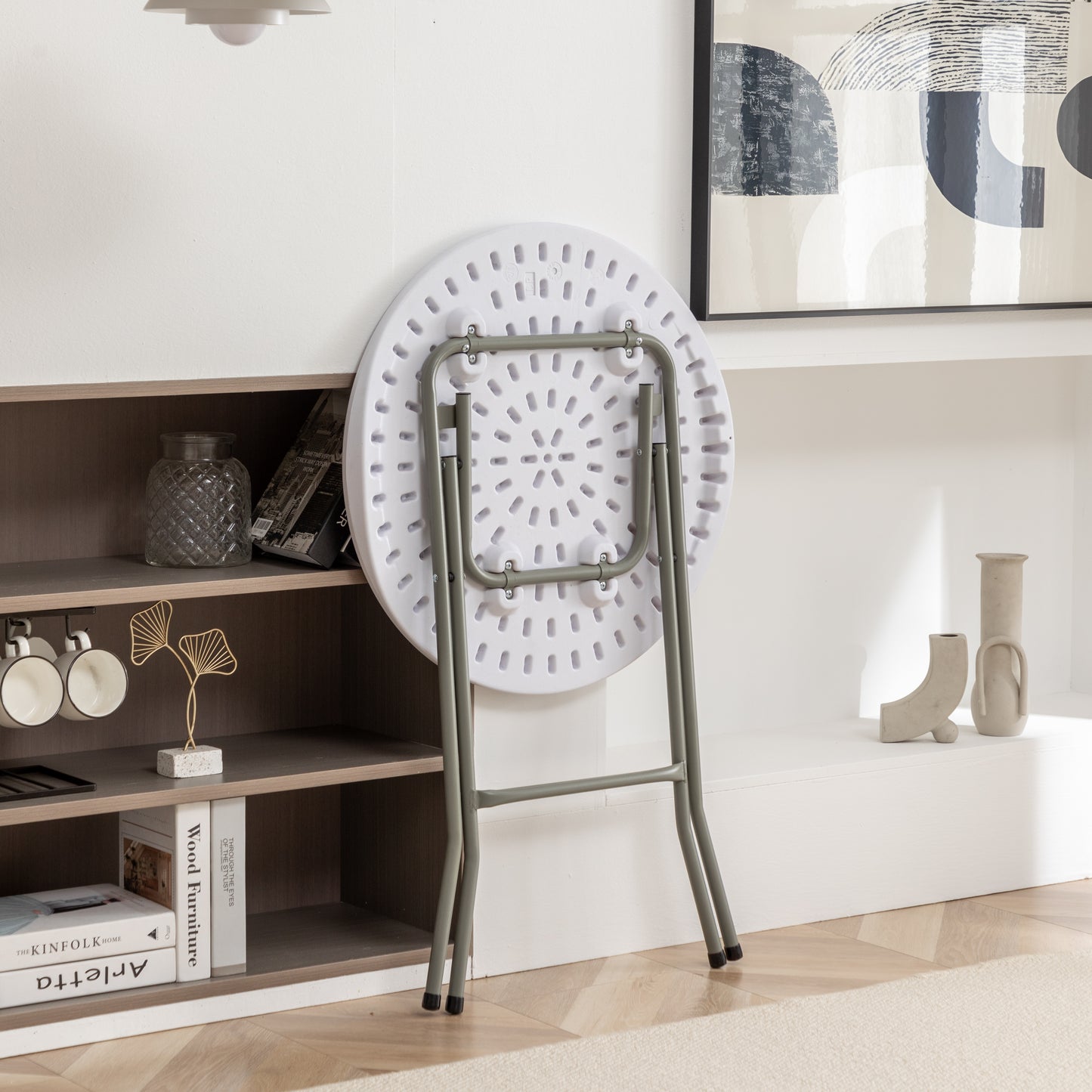 BTEXPERT White 24" Round Folding Commercial Card Plastic Coffee Dining Table for Wedding Party