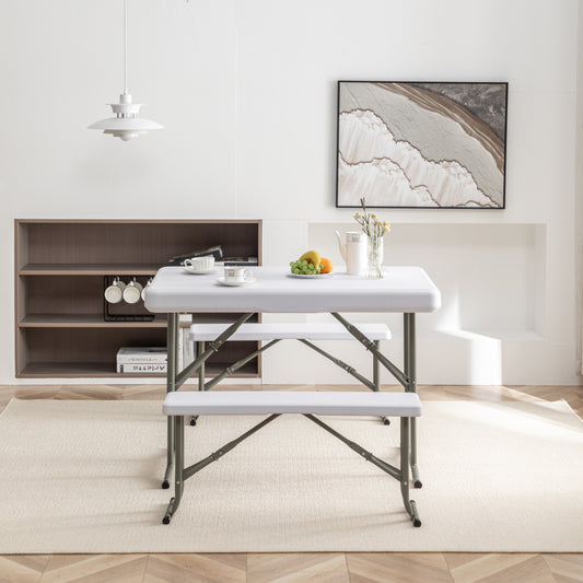 BTExpert Heavy Duty Plastic Portable FoldingTable & two Benches Seats Dining Event Camping Outdoor Activity