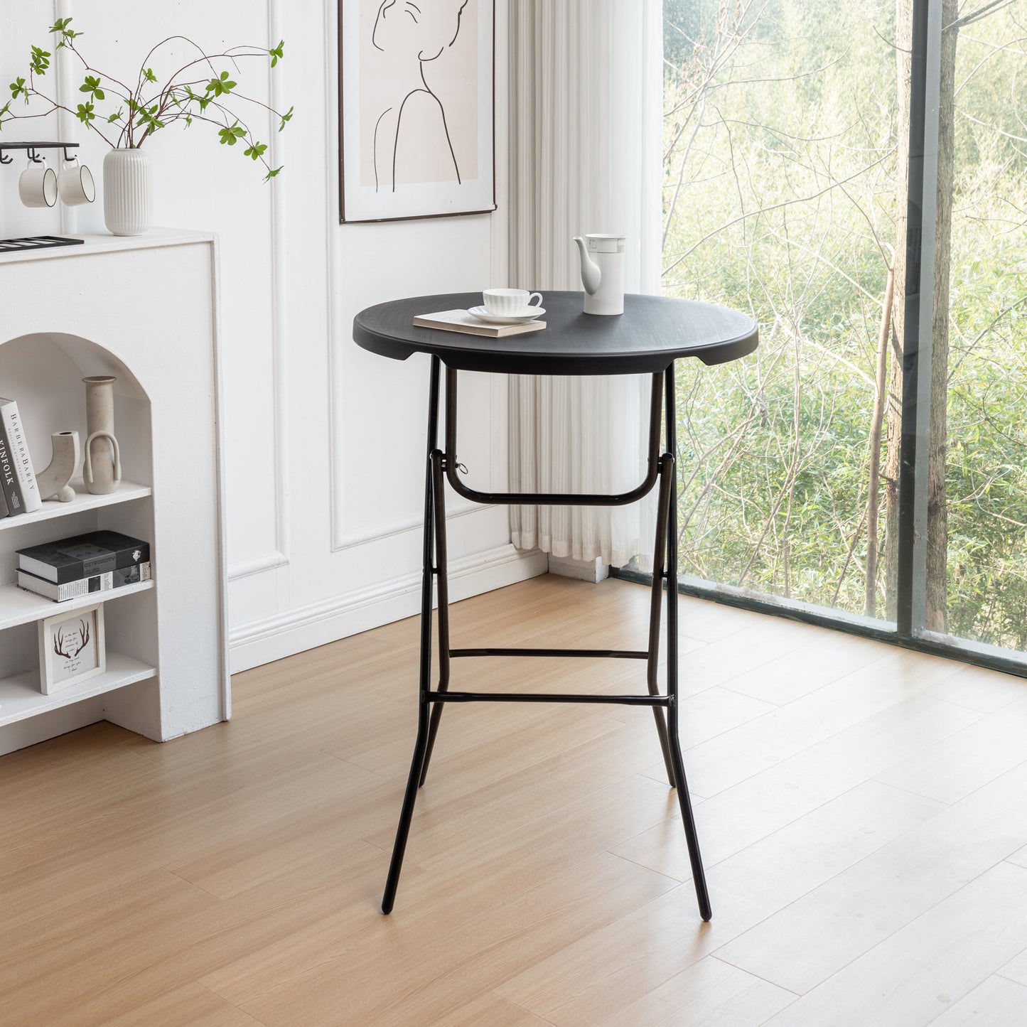 BTExpert 32" Round Black Bar-Height Folding Table 43" Granite Plastic, Commercial Portable for Wedding, Party, Kitchen, Outdoor Use - Set of 2