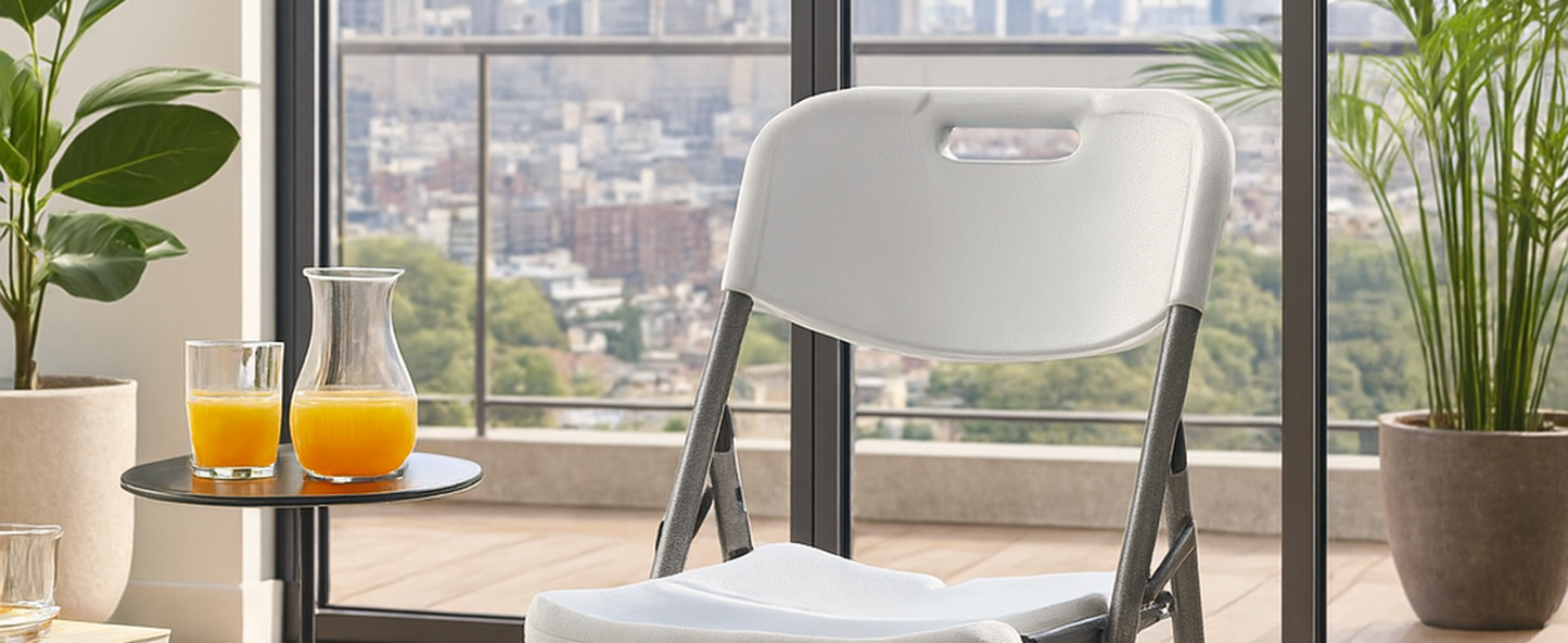 BTEXPERT White Folding Chair Steel Frame Commercial Foldable Chair HDPE Event Chair Indoor Outdoor Wedding Party Picnic Kitchen Dining School Set of 2