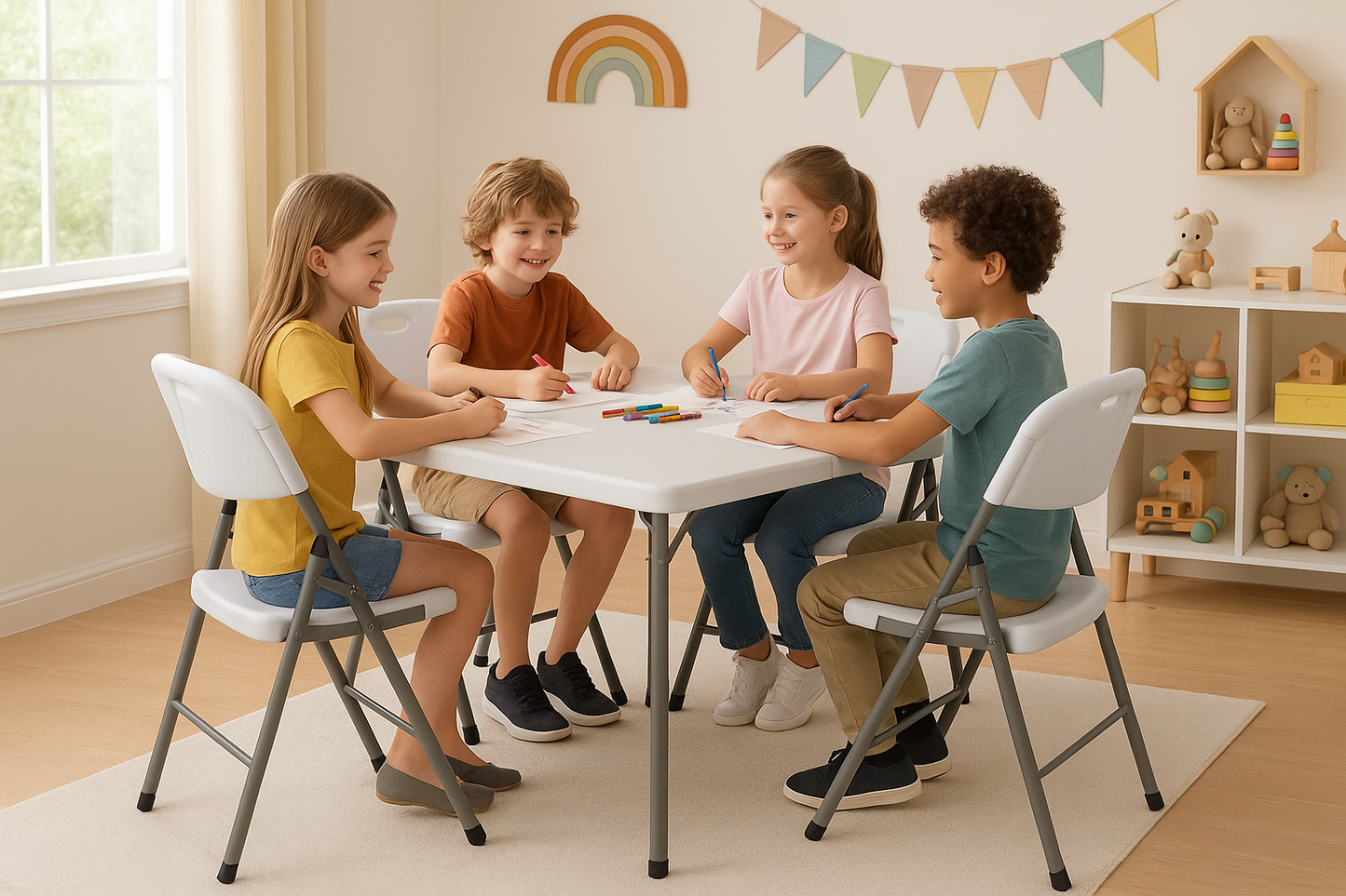 BTEXPERT White Folding Chair Steel Frame Commercial Foldable HDPE Event Chair Indoor Outdoor Wedding Party Picnic Kitchen Dining School Set of 50