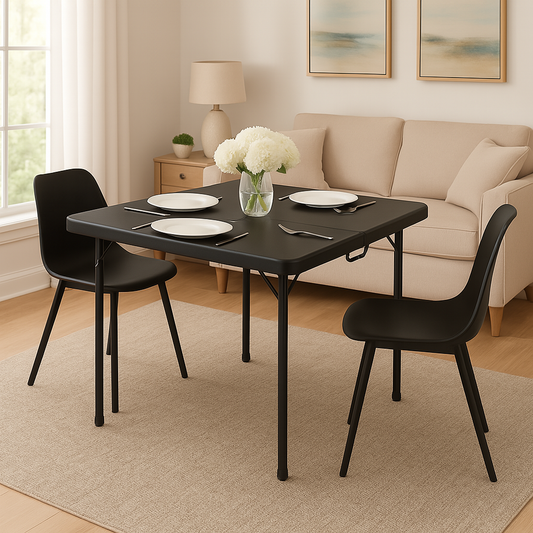 BTEXPERT 34" Folding Table, Portable Square Card Table Collapsible Legs Carrying Handle, Plastic Tables for Indoor Outdoor Home Camping Picnic, Party Board Games Nights Gatherings Black Set of 10