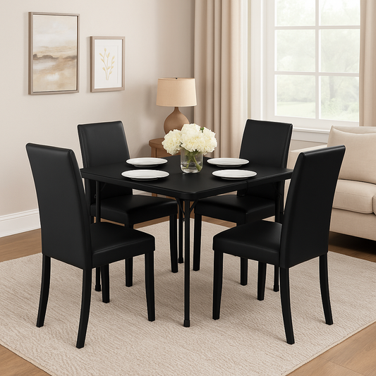 BTEXPERT 34" Bi-Folding Commercial Fold in Half Square Table Heavy Duty Portable Plastic Dining Card Table w Handle for Indoor Outdoor Kitchen Party Wedding Event Black Set of 5