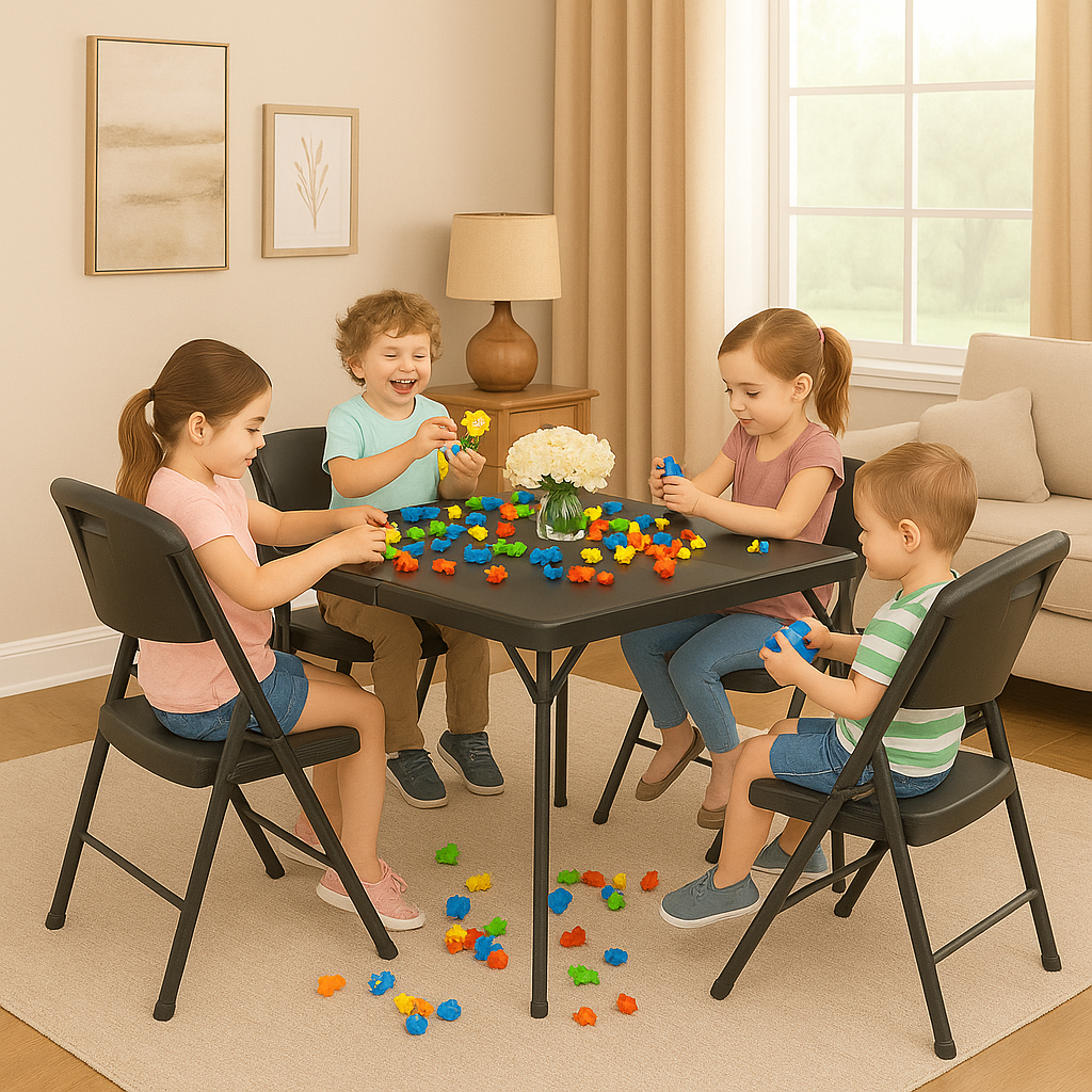 BTExpert 34" Square Folding Card Table Fold in Half Utility Commercial Table Dining Portable Indoor Outdoor Picnic Party Camping Lightweight Heavy Duty HDPE Black Plastic Foldable with Carrying Handle