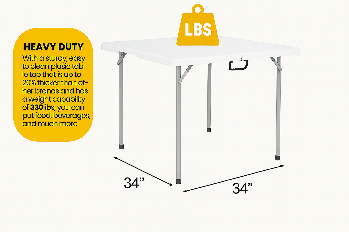 BTEXPERT 34" Bi-Folding Commercial Fold in Half Square Table Heavy Duty Portable Plastic Dining Card Table w Handle for Indoor Outdoor Kitchen Party Wedding Event White Set of 5