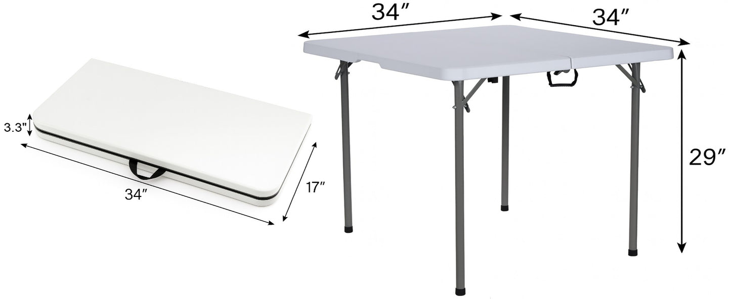 BTEXPERT 34" Bi-Folding Commercial Fold in Half Square Table Heavy Duty Portable Plastic Dining Card Table w Handle for Indoor Outdoor Kitchen Party Wedding Event White Set of 2