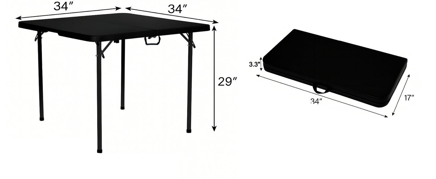 BTEXPERT 34" Folding Table, Portable Square Card Table Collapsible Legs Carrying Handle, Plastic Tables for Indoor Outdoor Home Camping Picnic, Party Board Games Nights Gatherings Black Set of 10