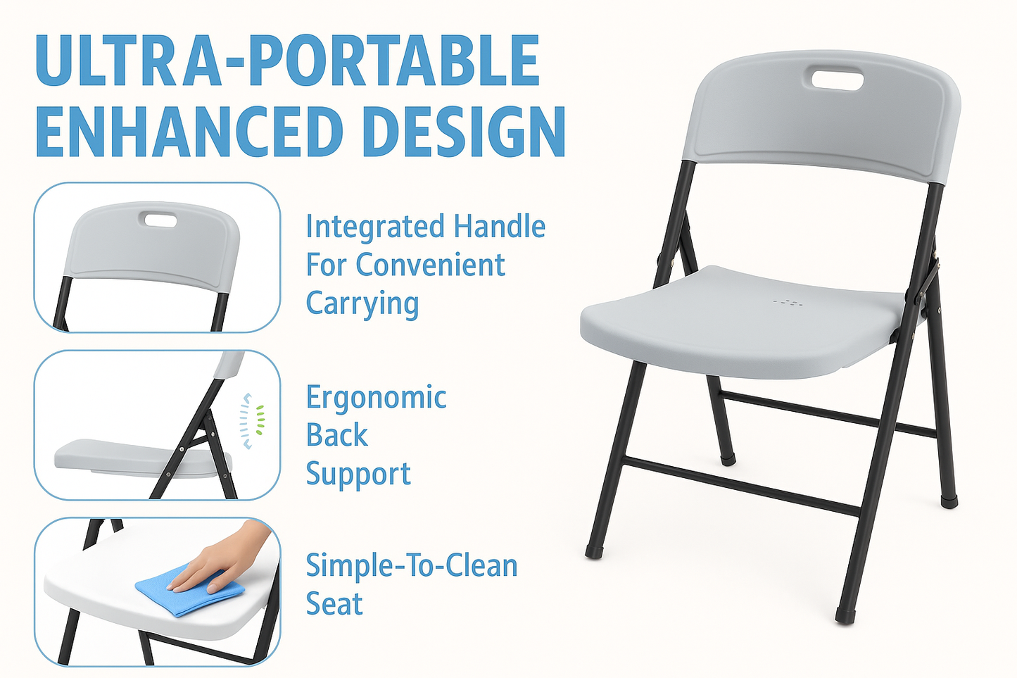 BTEXPERT Thick Folding Chair Party Chair Indoor Outdoor Wedding Event Picnic Kitchen Dining Church School White Foldable Chair Steel Frame Set of 6