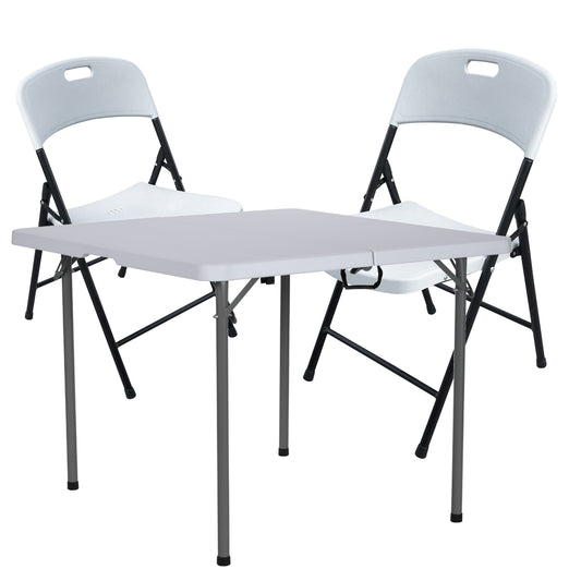 BTEXPERT 3 Pcs Folding Card Table Picnic Chair Set 34" Square Granite White Plastic Table 2 Adult Chairs Board Game Nights Party Home Indoor Outdoor