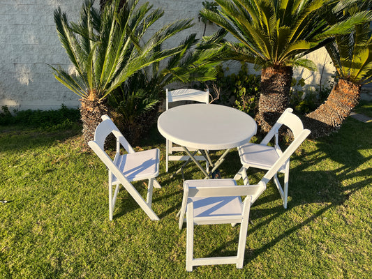 BTExpert White 32" Round Folding Table 30" High 4 Resin Chairs Set – Commercial Portable Dining Coffee Card Table, Vinyl Padded Seats