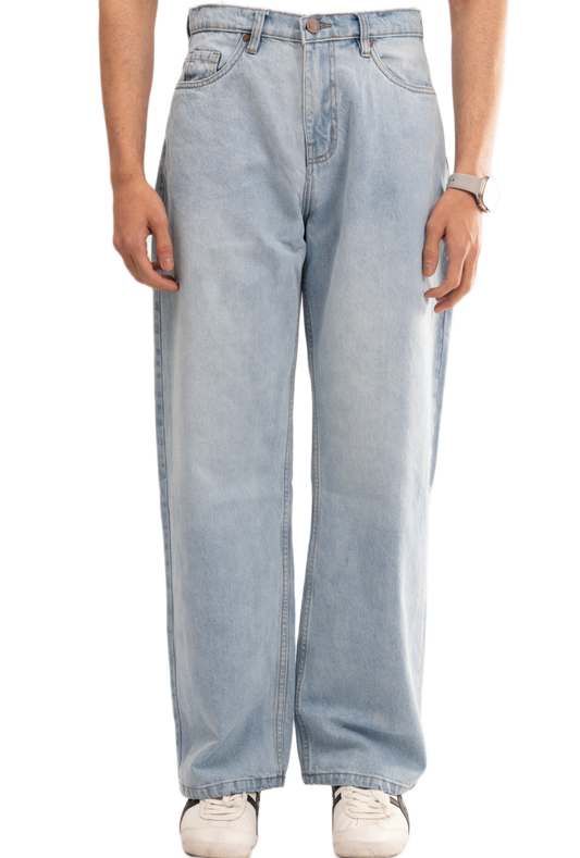 BTEXPERT Distressed Denim Jeans Loose Wide Leg Baggy Classic Minimal Everyday Casual Comfort Basic Denim Pants Light Wash Durable Stylish M6 Light Blue 38