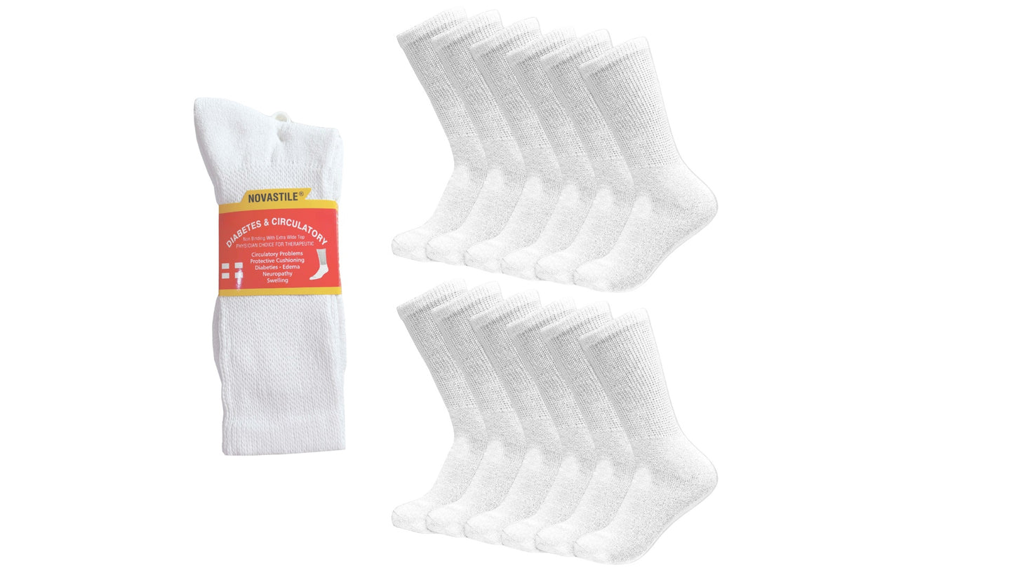 BTEXPERT Crew Diabetic Socks for Men & Women Non-Binding Cotton Cushioned Wicking Neuropathy, Loose Fit