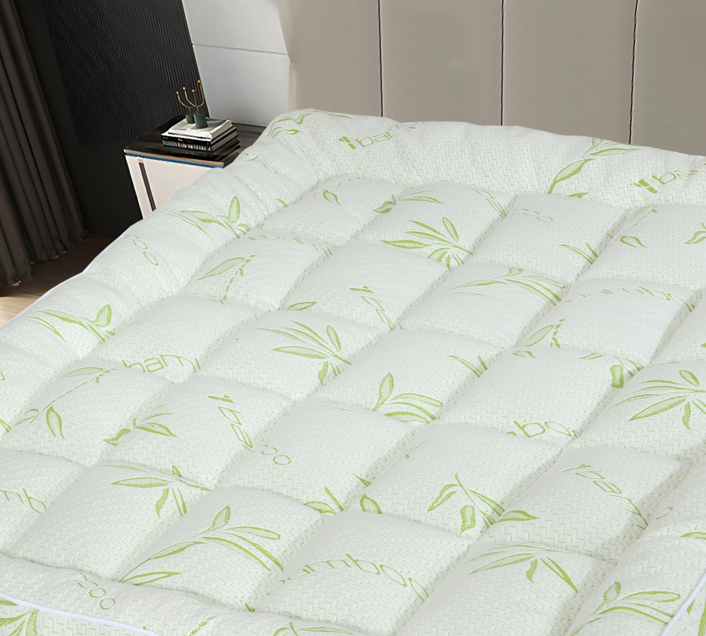 Queen Bamboo Pillow Top Mattress Topper 60x80 Inches – 550 GSM Cooling Mattress Pad Cover, Soft Breathable & Deep Pocket Fitted (8–20”) – Plush Comfort for Back Pain Relief