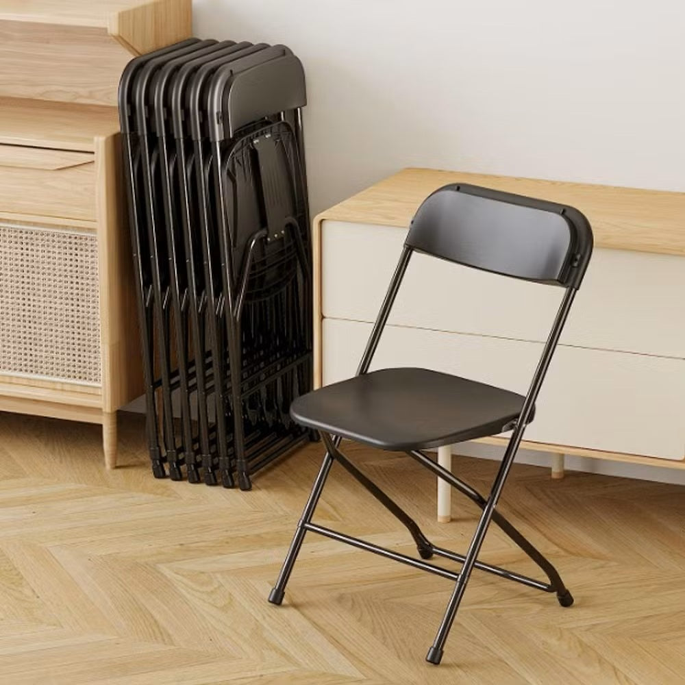 BTExpert Black Plastic Folding Chair, Steel Frame, High Capacity – Lightweight Event Seating for Office, Wedding, Party, School - Set of 10