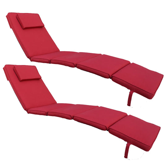 BTExpert Set of 2 Folding Outdoor Chaise Cushions Lounger Padding for Patio, Deck, Garden, Balcony, Terrace Red