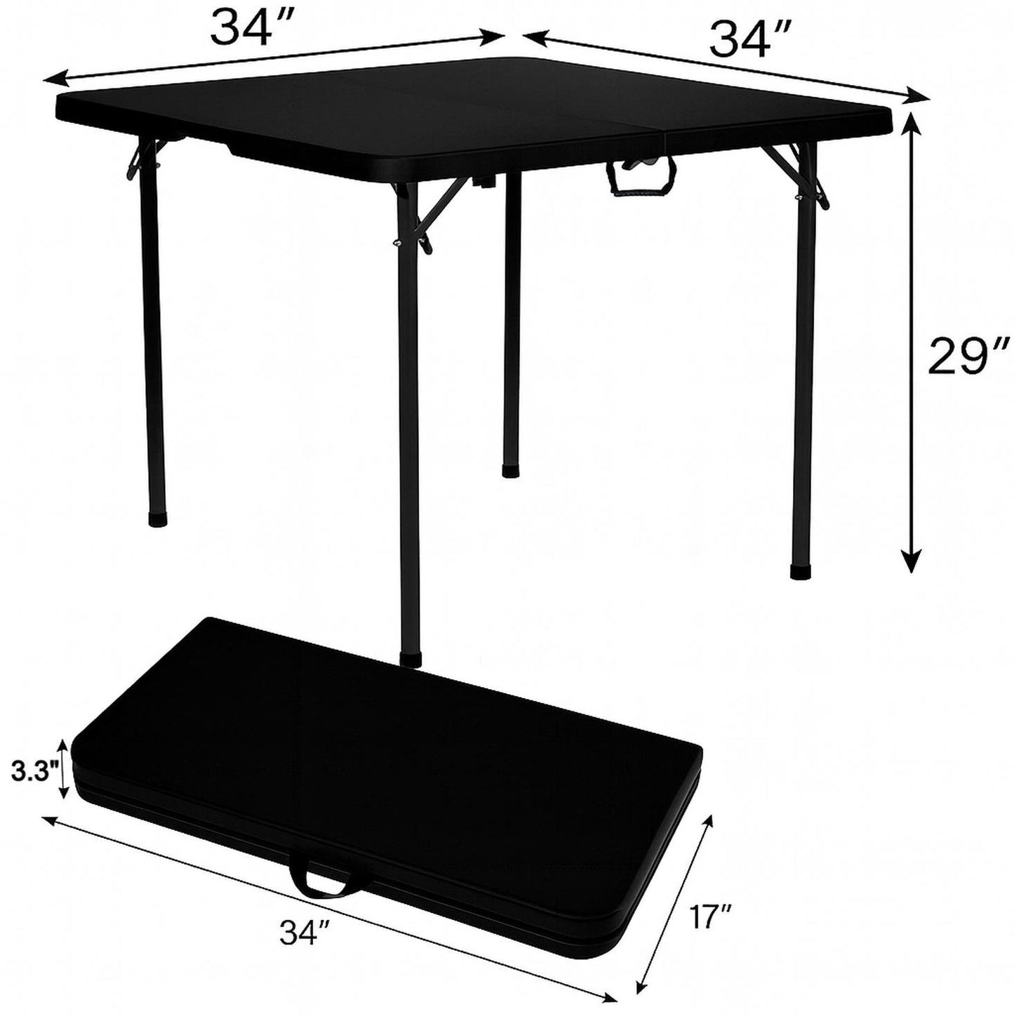 BTEXPERT 34" Bi-Folding Commercial Fold in Half Square Table Heavy Duty Portable Plastic Dining Card Table w Handle for Indoor Outdoor Kitchen Party Wedding Event Black Set of 5
