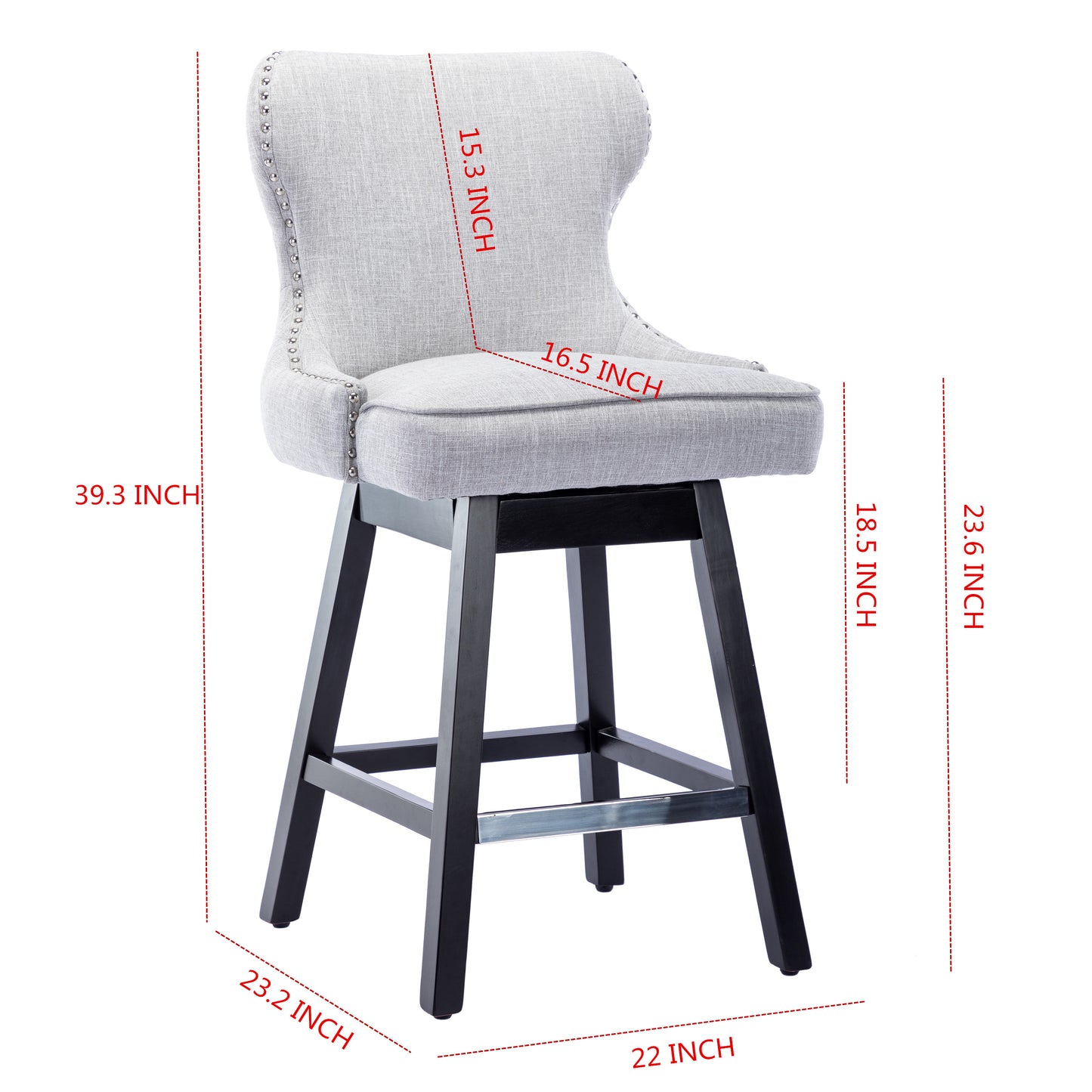 BTExpert Mid-Century Modern Linen Upholstered Swivel Barstools, 26" Counter Height - Set of 2