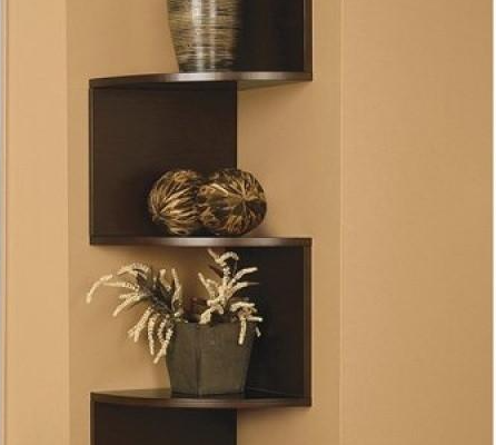 BTExpert Brown Finish Large Corner Zig Zag Wallmount Wall Shelf decor