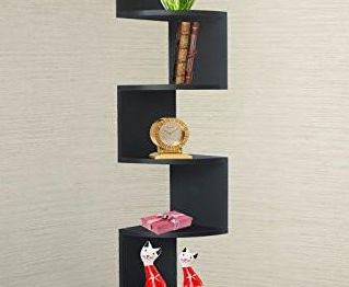 BTExpert Black Finish Large Corner Zig Zag Wallmount Wall Shelf decor