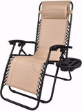 Zero Gravity Chair Case Lounge Outdoor Patio Beach Yard Garden With Utility Tray Cup Holder Beige