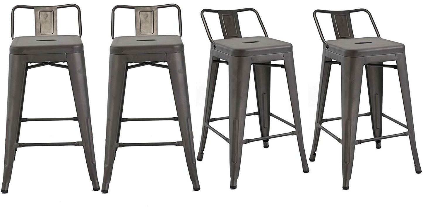BTExpert 30" Rustic Distressed Metal Bar Stool, Low Back, 4PC, Indoor Outdoor