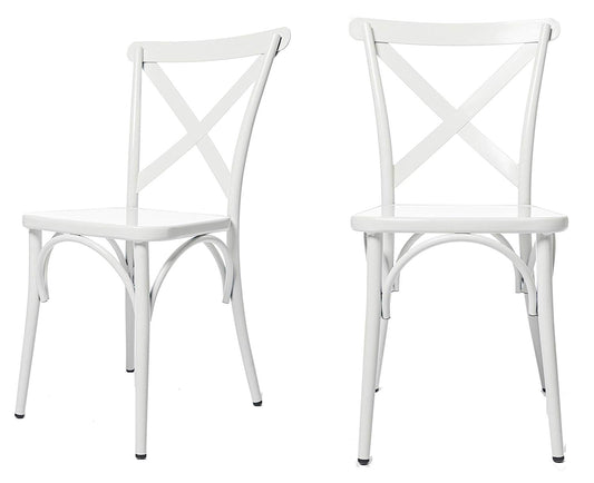 BTExpert White Cross Back Metal Industrial Modern Vintage Farmhouse Dining Chair - Set of 2