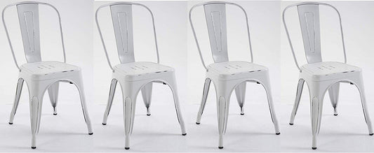 BTExpert Metal White Distressed Chic Indoor Outdoor Stackable Bistro Cafe Dining Side Chairs - Set of 4