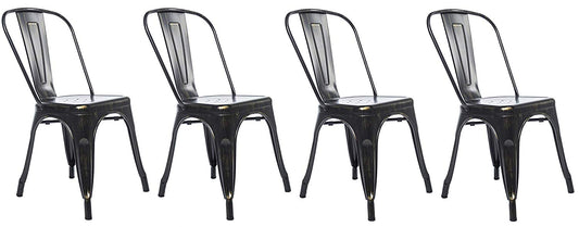 BTExpert Golden Black Distressed Metal Stackable Bistro Dining Chairs - Set of 4