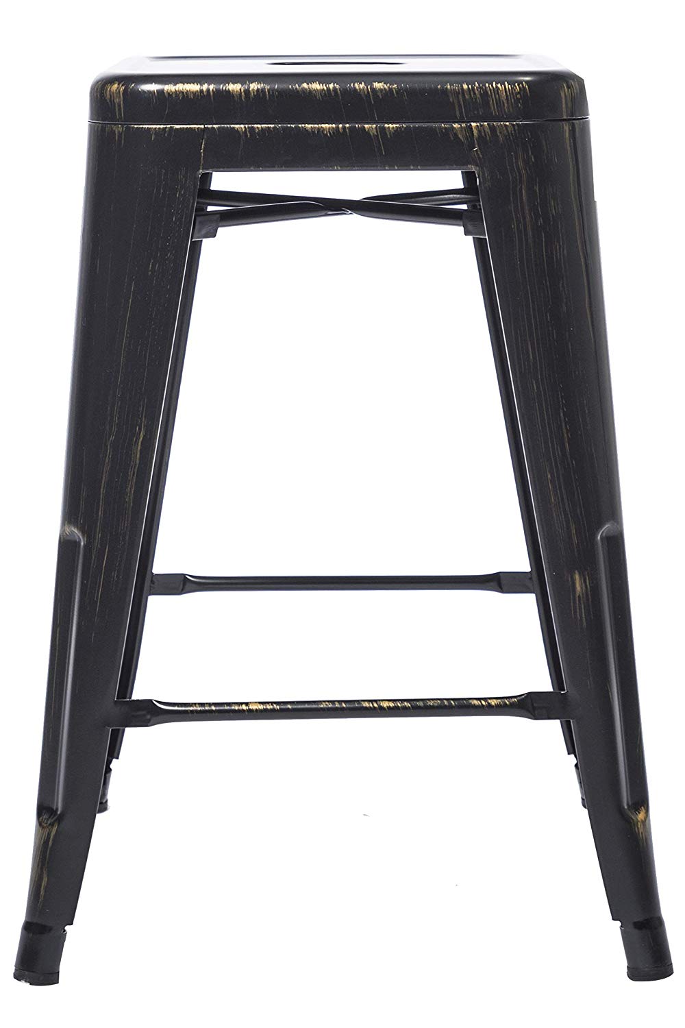 BTExpert 24" Stackable Industrial Golden Black Backless Metal Barstools Indoor Outdoor - Set of 4
