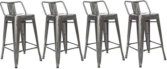 BTExpert Industrial 24" Galvanized Metal Counter Stool, Distressed Low Back, Indoor Outdoor