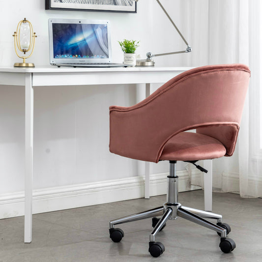 Btexpert Vanity Velvet RoseGold Makeup Dressing Office Task Work Adjustable Height Laiba Chair