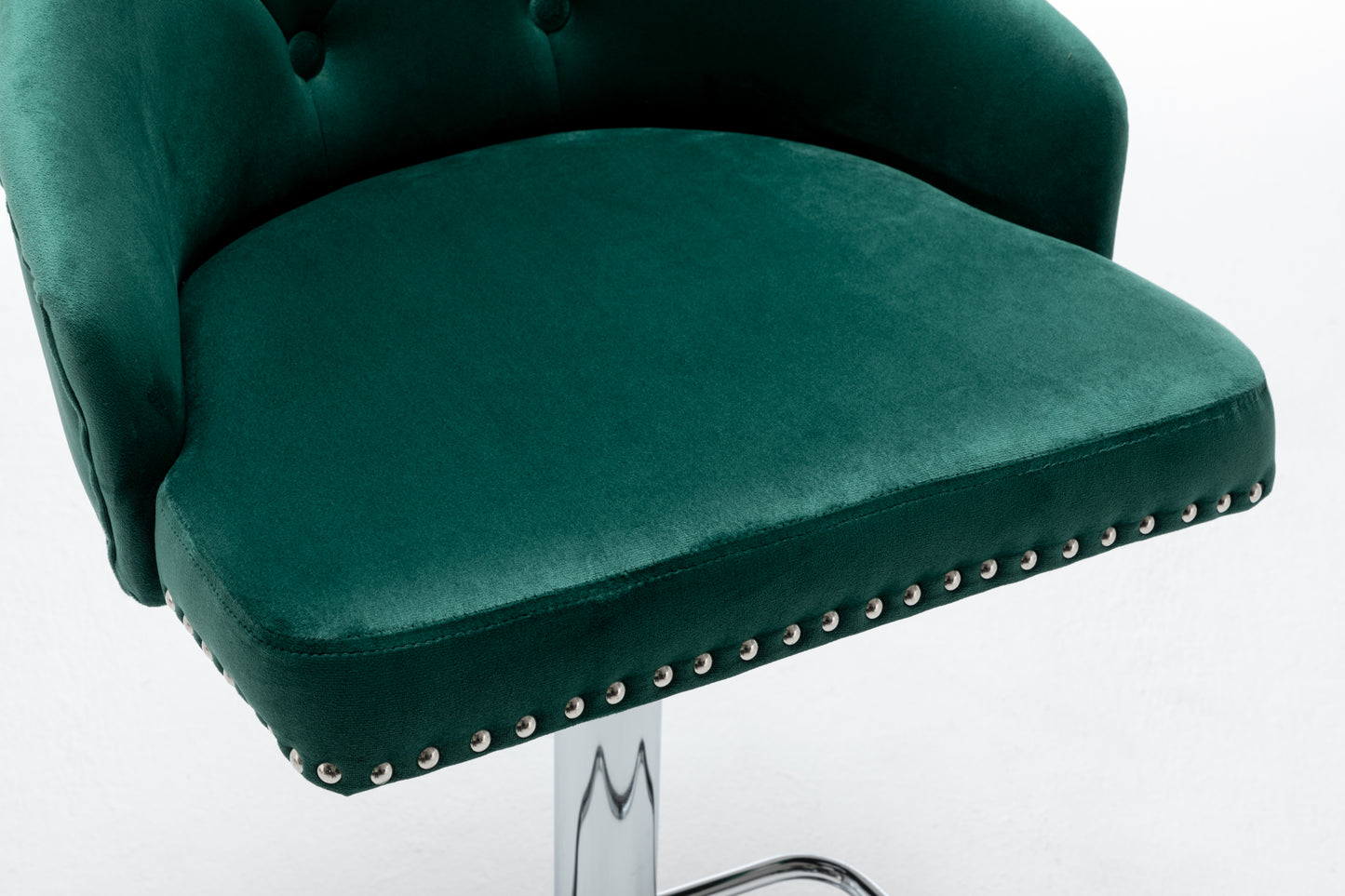 BTExpert Upholstered Dining Adjustable Seat, High Back Stool Bar Chair Green Tufted - Set of 2