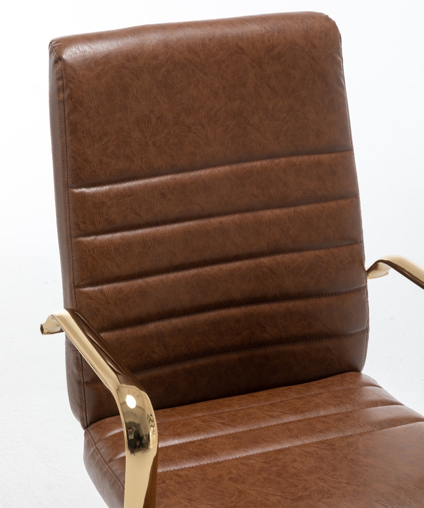 BTExpert Brown Faux Leather Adjustable Home Office Arm Chair Golden Finish
