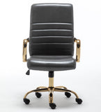 BTExpert Gray Faux Leather Adjustable Home Office Arm Chair Golden Finish