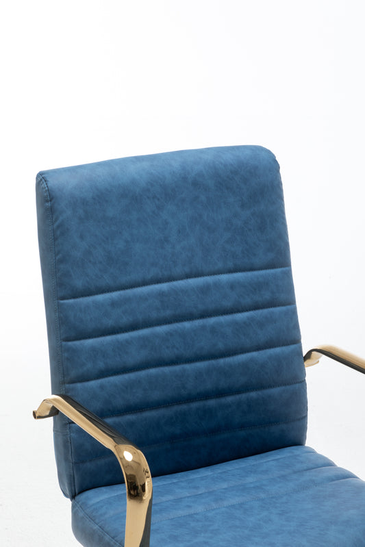 BTExpert Blue Faux Leather Adjustable Home Office Arm Chair Golden Finish