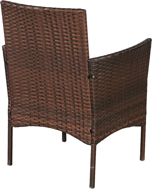 Outdoor 3-Piece Conversation Set (Aqua/Dark Brown) PE Rattan Patio Wicker Chairs with Tempered Glass Table
