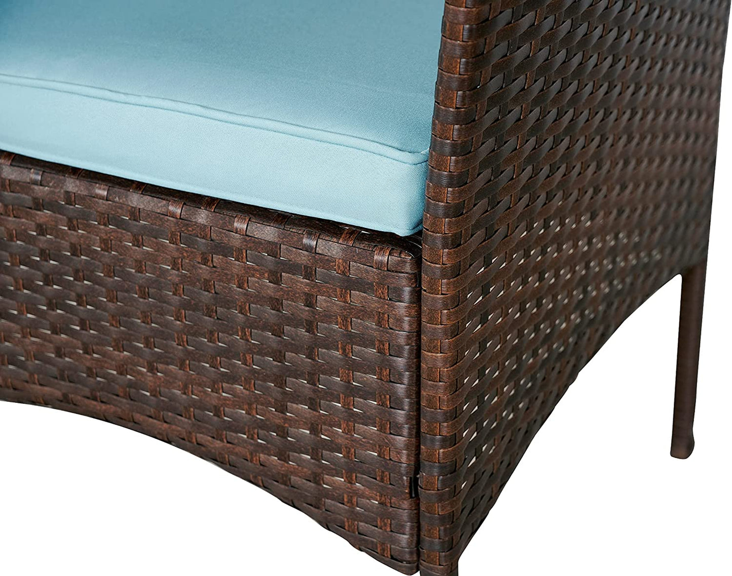 Outdoor 3-Piece Conversation Set (Aqua/Dark Brown) PE Rattan Patio Wicker Chairs with Tempered Glass Table
